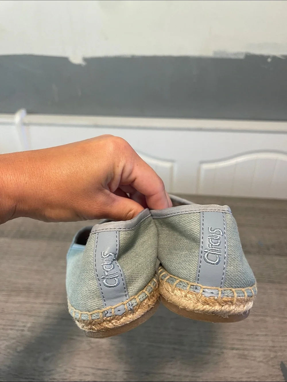 SAM EDELMAN Circus Head In The Clouds Leni Espadrille Flats Denim Chambray Sz 7
